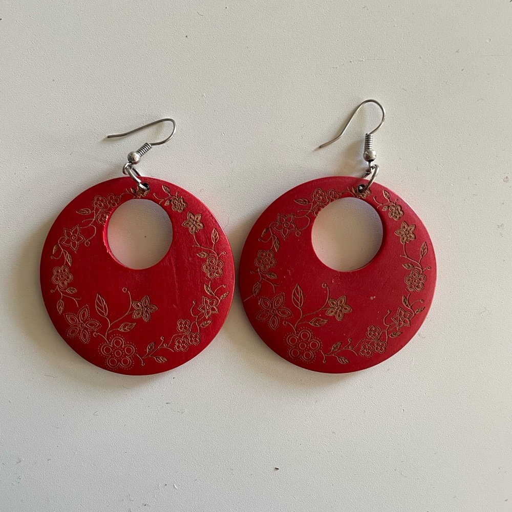 Gorgeous red wood earrings